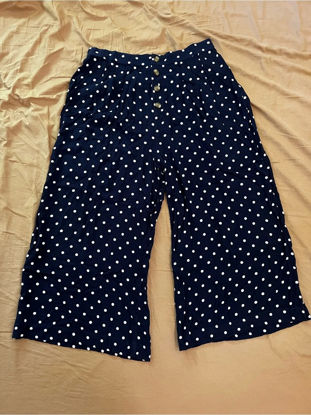 American Eagle Outfitters Navy with White Polka Dot Wide-Leg Pants